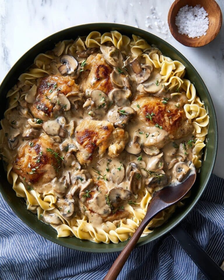 Creamy Chicken Stroganoff with Mushrooms and Egg Noodles Recipe