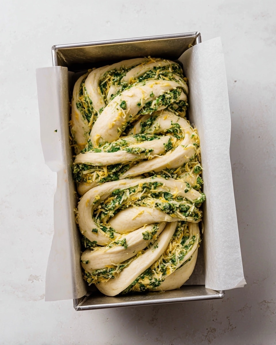 A flat lay of cooking ingredients arranged on a white marbled surface, including a large white bowl filled with white flour in the center, two small white bowls with shredded mozzarella at the top and bottom right corners, a small white bowl with fresh green basil leaves on the right, a small white bowl with a clove of garlic and another with dry yeast below it, a small beige plate of sugar and salt to the left, a small beige measuring cup filled with light brown pine nuts near the top left, a white bowl with golden extra virgin olive oil below the sugar, a whole white egg next to the flour bowl, a small white bowl with light yellow neutral oil to the right of the egg, and two glasses with white whole milk at the bottom left. photo taken with an iphone --ar 4:5 --v 7