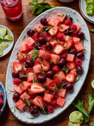 Watermelon Fruit Salad with Lime Mint Dressing Recipe