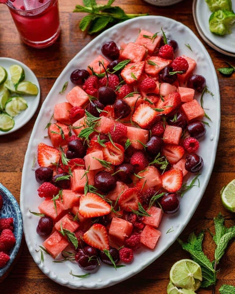 Watermelon Fruit Salad with Lime Mint Dressing Recipe