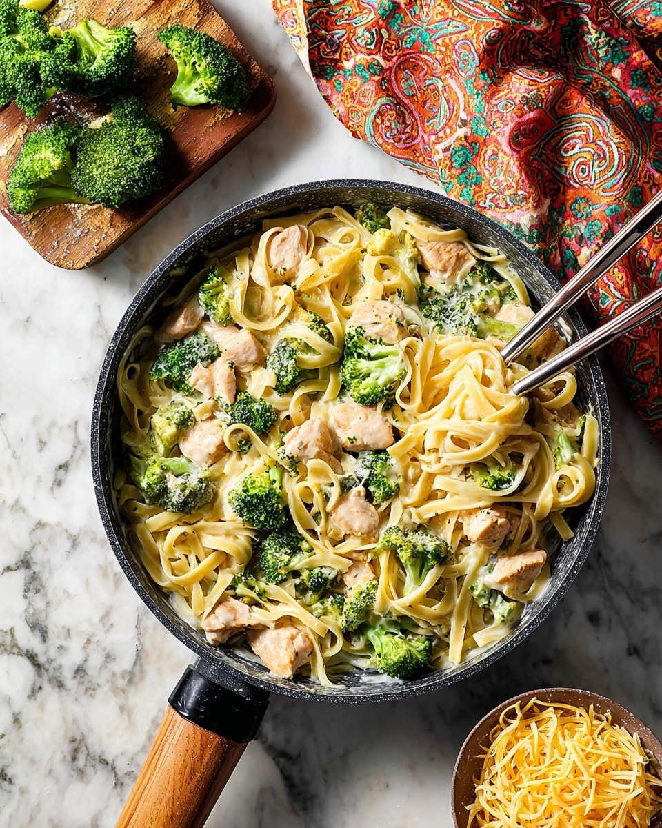 In a white bowl with light brown rim, there is one layer of fettuccine pasta with creamy white sauce, mixed with bright green broccoli florets and chunks of light pink cooked fish, sprinkled with small bits of grated cheese on top; a silver fork is resting on the right side of the bowl, partly holding some pasta and fish, all placed on a white marbled surface with a part of another bowl and fresh broccoli visible in the background, photo taken with an iphone --ar 4:5 --v 7