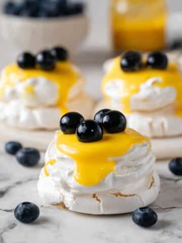 Individual Lemon Curd Meringues with Blueberries and Whipped Cream Recipe