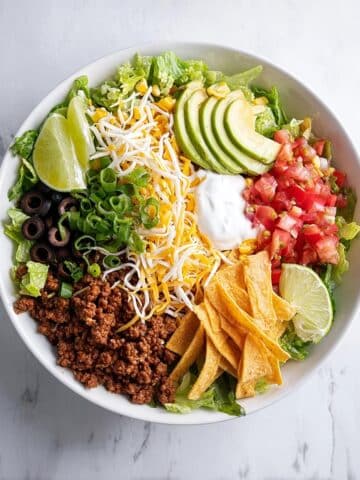 Taco Salad with Ground Beef, Fresh Vegetables, and Lime Vinaigrette Recipe