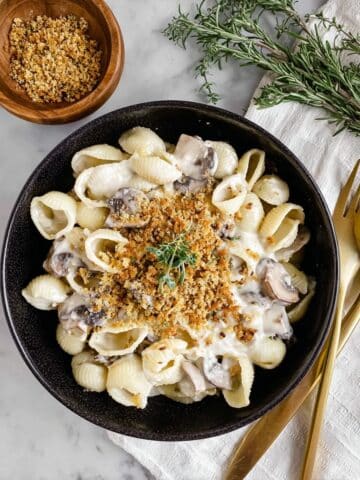 Creamy Shiitake Mushroom Pasta with Rosemary Walnut Breadcrumbs Recipe