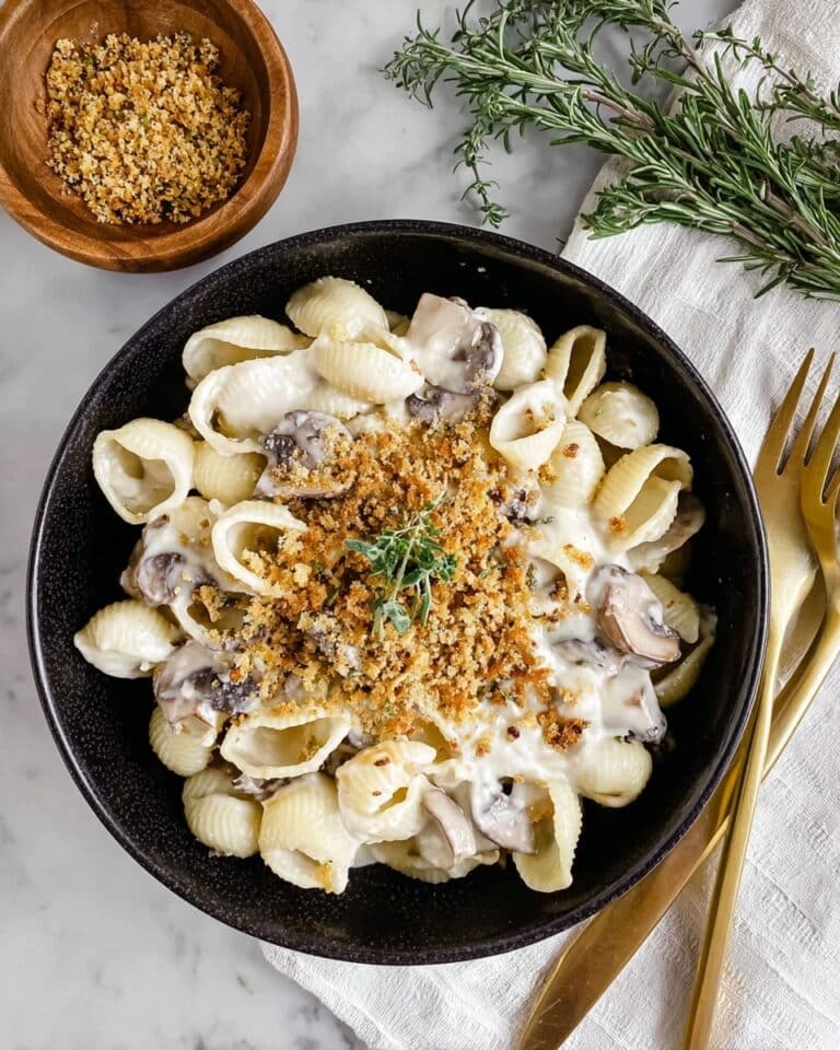 Creamy Shiitake Mushroom Pasta with Rosemary Walnut Breadcrumbs Recipe