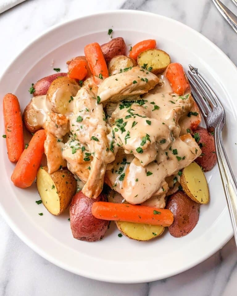 Italian Dressing Chicken with Roasted Potatoes and Carrots in Creamy Gravy Recipe