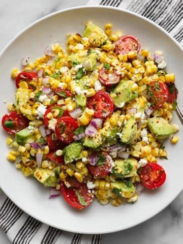 Grilled Corn and Avocado Salad with Poblano, Tomatoes, and Feta Recipe