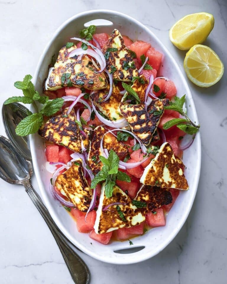 Grilled Halloumi Cheese Salad with Watermelon and Mint Recipe