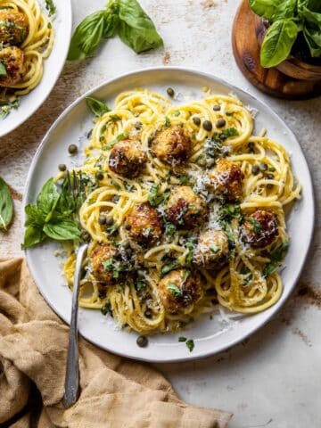 Zucchini Parmesan Chicken Meatballs with Lemon Pasta Carbonara Recipe
