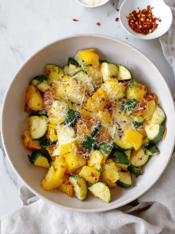 Sautéed Patty Pan Squash with Garlic, Lemon Zest, Red Pepper Flakes, and Parmesan Recipe