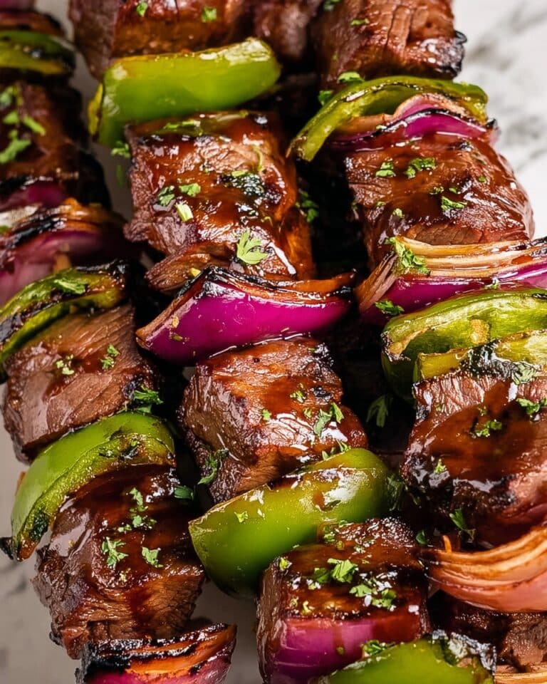 Grilled Steak Skewers with Balsamic Marinade and Vegetables Recipe