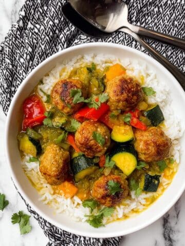 Indian Spiced Lamb Meatballs with Roasted Vegetable Ratatouille Recipe