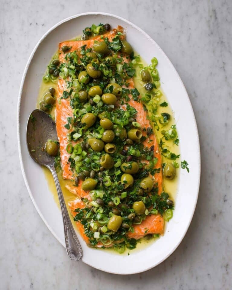 Slow-Roasted Salmon with Green Olive Salsa Verde Recipe