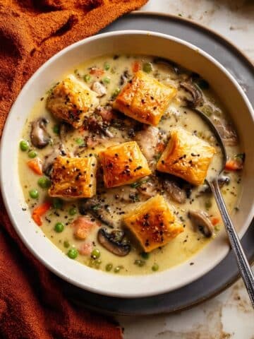 Chicken Pot Pie Soup with Herb Croutons Recipe