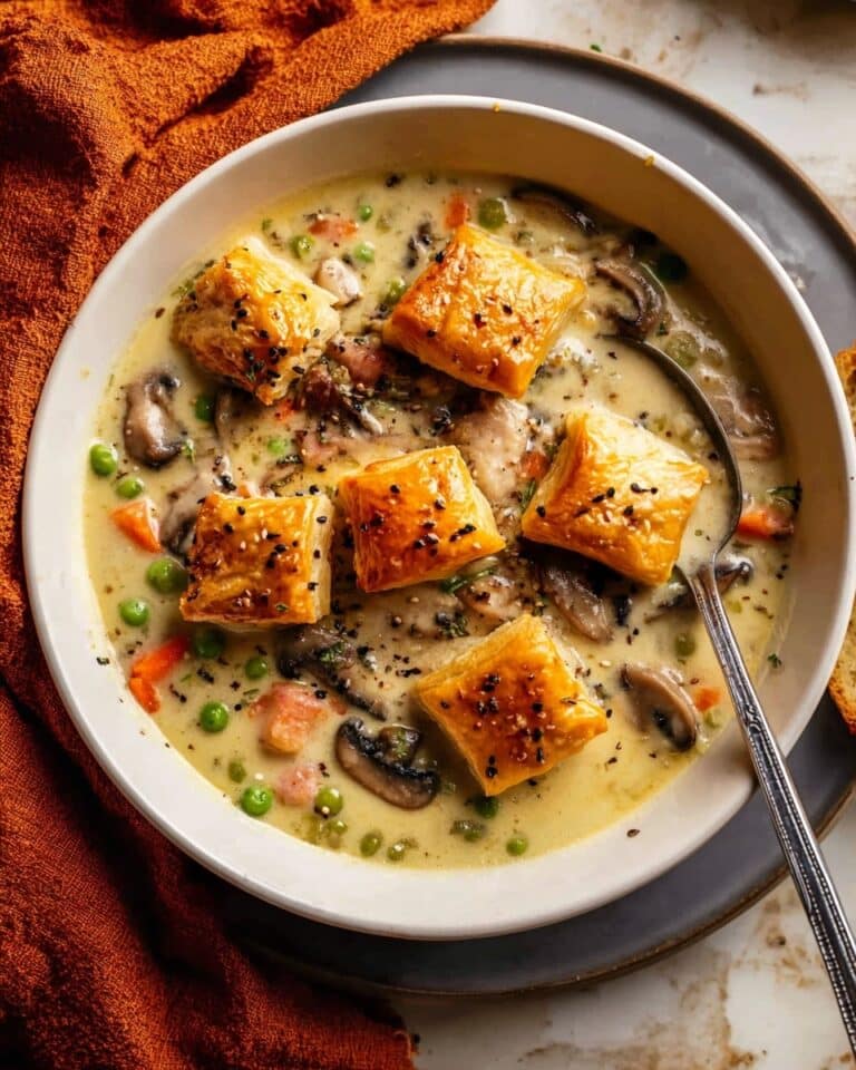 Chicken Pot Pie Soup with Herb Croutons Recipe