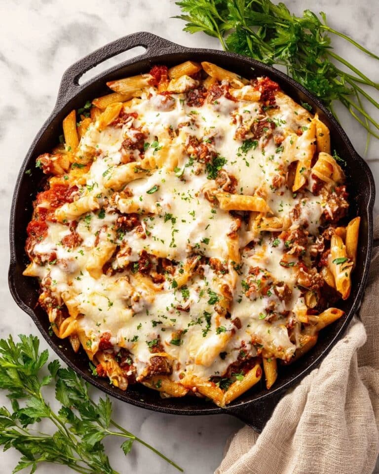 Baked Penne with Ground Beef, Ricotta, and Mozzarella Recipe