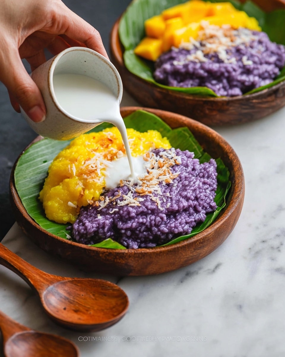 The dish is a creamy purple risotto shown in a close-up inside a dark pan, with the rice grains fully cooked and coated in a thick, smooth sauce that has a shiny texture, making the rice look moist and tender. The purple color is rich and even throughout, with subtle variations that add depth to the visual. A black spoon is holding some risotto in the upper right part of the pan, showing the texture clearly. The dish is placed on a white marbled surface, photo taken with an iphone --ar 4:5 --v 7