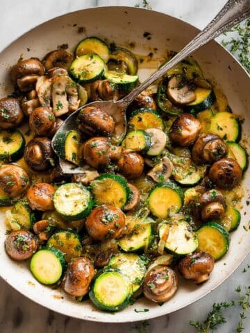 Skillet Zucchini and Mushrooms with Garlic, Herbs, and Parmesan Recipe