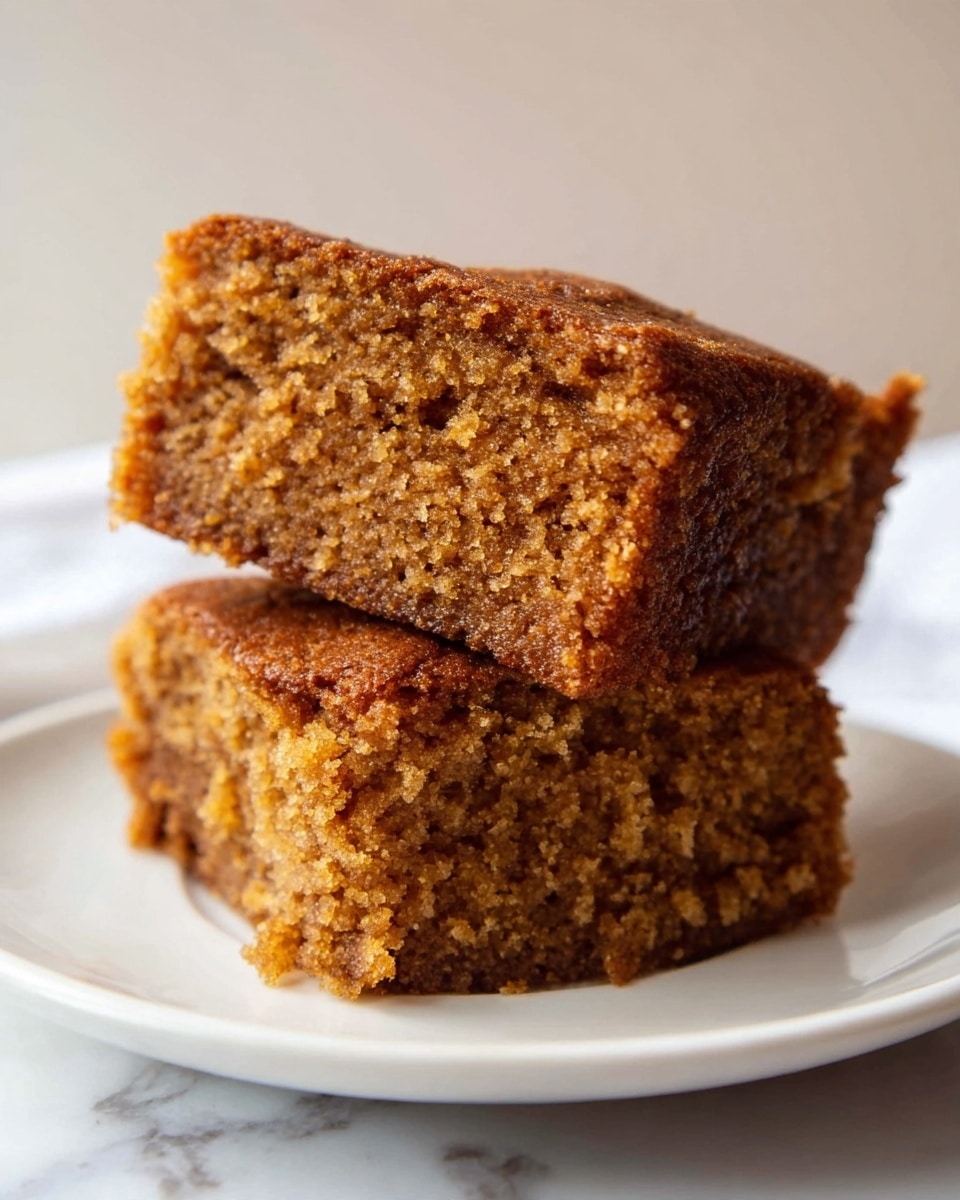 A close-up view of three stacked squares of a moist, textured oat bar. Each square shows a golden-brown, slightly crisp top layer with a dense, chunky inside filled with bits of oats and small, dark specks. The bars look thick and chewy with uneven edges, resting on a white marbled surface, creating a warm and rustic feel. photo taken with an iphone --ar 4:5 --v 7