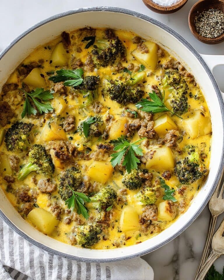 Cheesy Broccoli Ground Beef and Potato Skillet Recipe