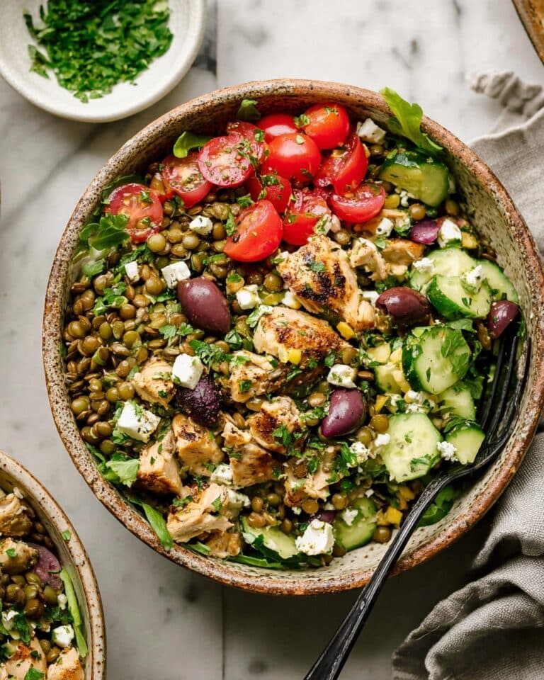 Mediterranean Lentil Salad with Grilled Chicken and Fresh Herbs Recipe