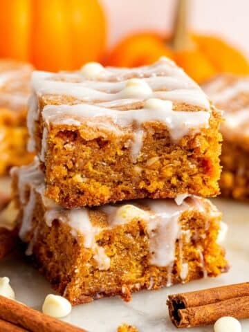 Pumpkin Blondies with White Chocolate Chips and Cinnamon-Maple Glaze Recipe