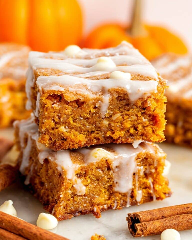 Pumpkin Blondies with White Chocolate Chips and Cinnamon-Maple Glaze Recipe