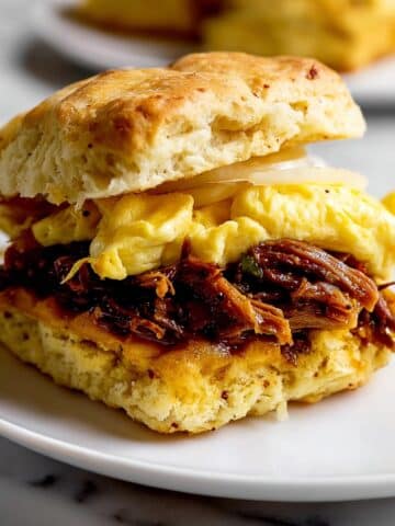 Breakfast Biscuit Sandwiches with Shredded Beef and Eggs Recipe