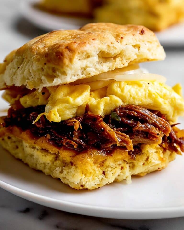 Breakfast Biscuit Sandwiches with Shredded Beef and Eggs Recipe