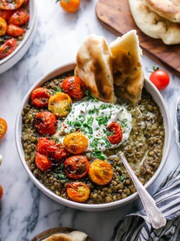 Mediterranean Lentils with Roasted Eggplant and Tomatoes Recipe